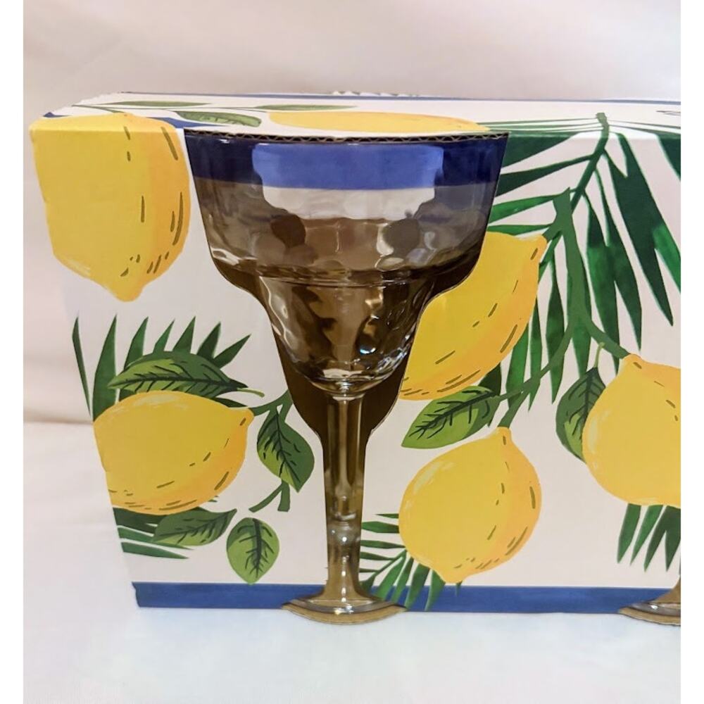 Set of 4 Blue Ring Top Margarita Cups